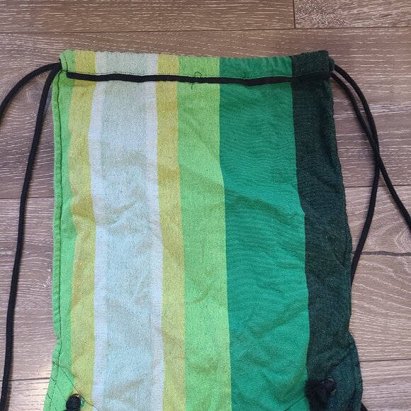 Apihappi Green Stripe Hemp Woven Drawstring Backpack - Picture 5 of 9